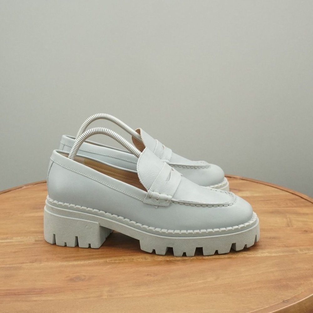 Free People Womens Lyra Loafers Platform Lug Sole Blue Leather Size 39.5 / 9.5